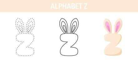 Alphabet Z tracing and coloring worksheet for kids vector