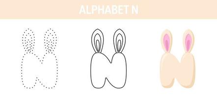 Alphabet N tracing and coloring worksheet for kids vector