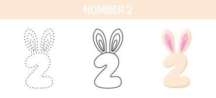 Number 2 tracing and coloring worksheet for kids vector