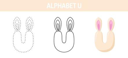 Alphabet U tracing and coloring worksheet for kids vector