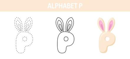 Alphabet P tracing and coloring worksheet for kids vector