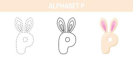 Alphabet P tracing and coloring worksheet for kids vector