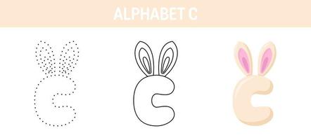 Alphabet C tracing and coloring worksheet for kids vector