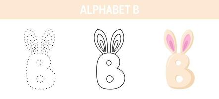 Alphabet B tracing and coloring worksheet for kids vector