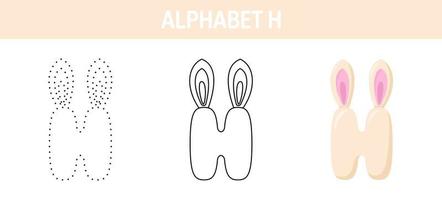 Alphabet H tracing and coloring worksheet for kids vector