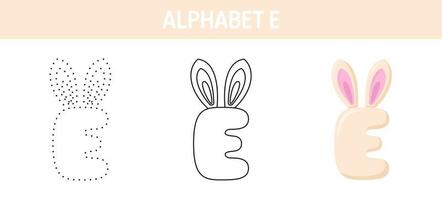 Alphabet E tracing and coloring worksheet for kids vector