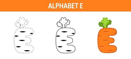 Alphabet E tracing and coloring worksheet for kids vector