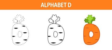 Alphabet D tracing and coloring worksheet for kids vector