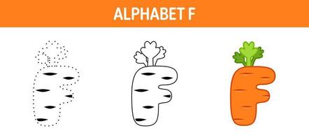 Alphabet F tracing and coloring worksheet for kids vector