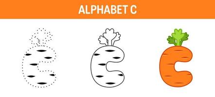 Alphabet C tracing and coloring worksheet for kids vector