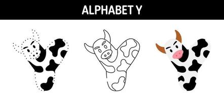 Alphabet Y tracing and coloring worksheet for kids vector