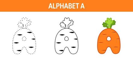 Alphabet A tracing and coloring worksheet for kids vector