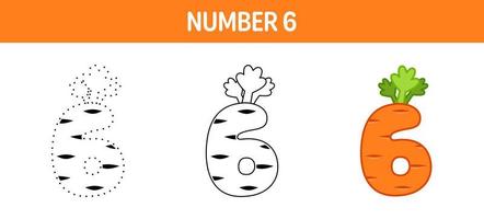 Number 6 tracing and coloring worksheet for kids vector