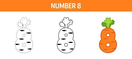 Number 8 tracing and coloring worksheet for kids vector