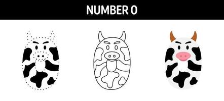 Number 0 tracing and coloring worksheet for kids vector