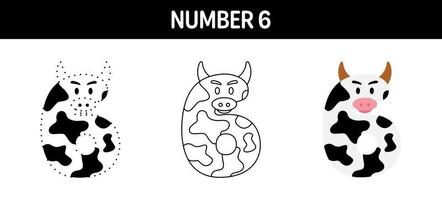 Number 6 tracing and coloring worksheet for kids vector