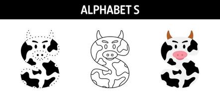 Alphabet S tracing and coloring worksheet for kids vector