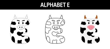 Alphabet E tracing and coloring worksheet for kids vector