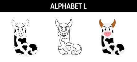 Alphabet L tracing and coloring worksheet for kids vector