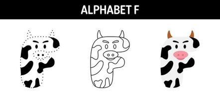 Alphabet F tracing and coloring worksheet for kids vector