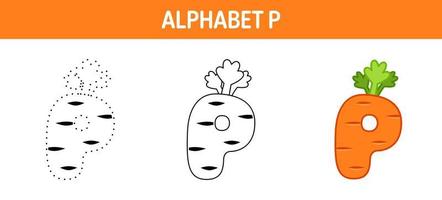 Alphabet P tracing and coloring worksheet for kids vector