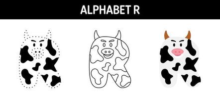 Alphabet R tracing and coloring worksheet for kids vector