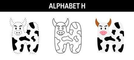 Alphabet H tracing and coloring worksheet for kids vector