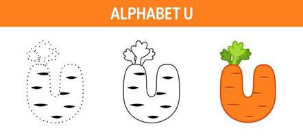 Alphabet U tracing and coloring worksheet for kids vector