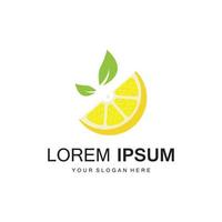 Fresh lemon fruit vector logo with leaves, for lemon fruit fresh drink.