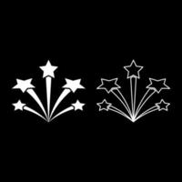 Salute with stars firework starry set icon white color vector illustration image solid fill outline contour line thin flat style