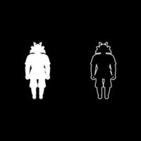 Samurai japanese war's hero silhouette warrior set icon white color vector illustration image solid fill outline contour line thin flat style