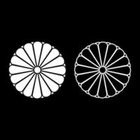Coat of arms of Japan nippon imperial Seal central disc with 16 petals national emblem set icon white color vector illustration image solid fill outline contour line thin flat style