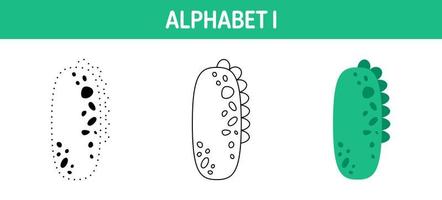 Alphabet I tracing and coloring worksheet for kids vector