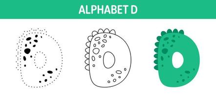 Alphabet D tracing and coloring worksheet for kids vector