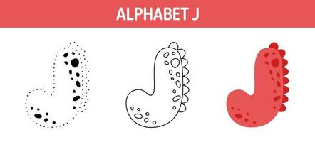hoja de trabajo para colorear y trazar el alfabeto j para niños vector