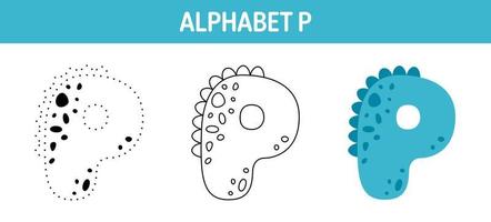 Alphabet P tracing and coloring worksheet for kids vector