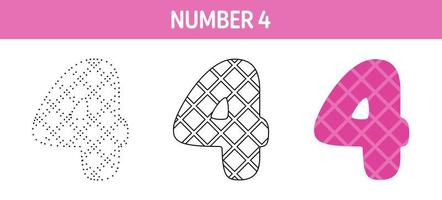 Number 4 tracing and coloring worksheet for kids vector