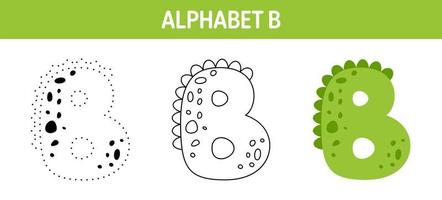 Alphabet B tracing and coloring worksheet for kids vector