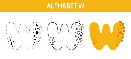 Alphabet W tracing and coloring worksheet for kids vector