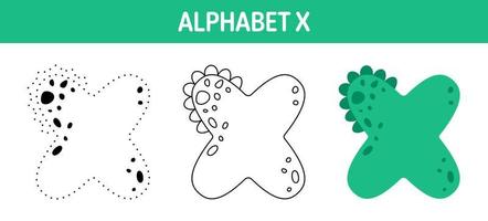 Alphabet X tracing and coloring worksheet for kids vector