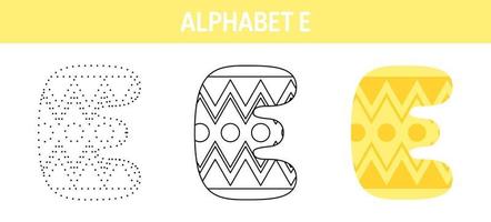 Alphabet E tracing and coloring worksheet for kids vector