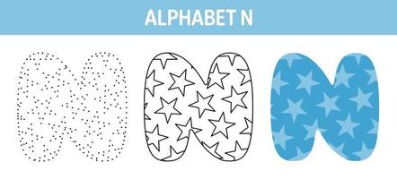 Alphabet N tracing and coloring worksheet for kids vector