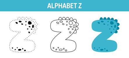 Alphabet Z tracing and coloring worksheet for kids vector