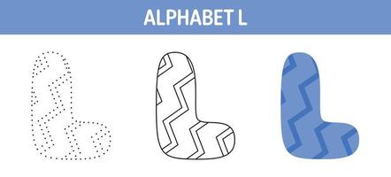 Alphabet L tracing and coloring worksheet for kids vector