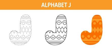 hoja de trabajo para colorear y trazar el alfabeto j para niños vector