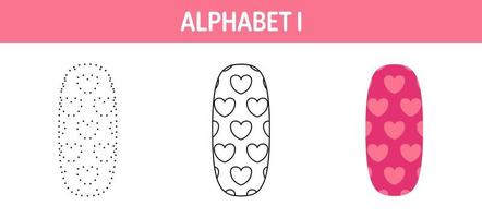 Alphabet I tracing and coloring worksheet for kids vector