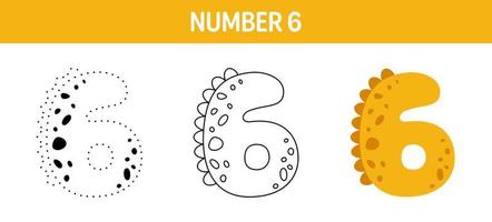 Number 6 tracing and coloring worksheet for kids vector