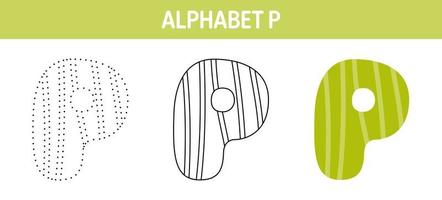 hoja de trabajo para colorear y trazar el alfabeto p para niños vector
