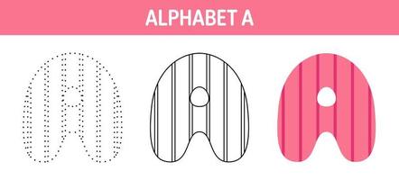 Alphabet A tracing and coloring worksheet for kids vector