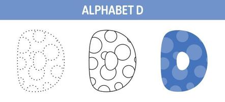 hoja de trabajo para colorear y trazar el alfabeto d para niños vector